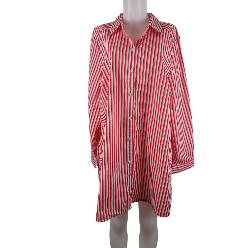 Roman's Red White Striped Long Sleeve Business Casual Dress Shirt 22W